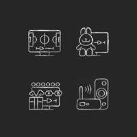 Broadcast services chalk white icons set on black background vector