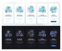 Los ideales centrales de la empresa incorporan la pantalla de la página de la aplicación móvil con conceptos vector