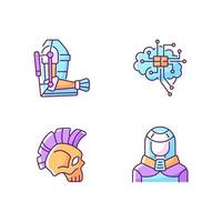 Cyberpunk augmentations RGB color icons set vector