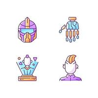 Human body cyberpunk augmentations RGB color icons set vector