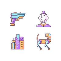 Cyberpunk items RGB color icons set vector