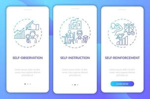 Self control techniques navy onboarding mobile app page screen with concepts vector