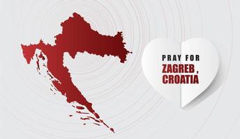 Ore por el mensaje de Zagreb Croacia con un mapa en el diseño de fondo gris para apoyar y ayudar a la caridad de las personas donar después del terremoto y el ataque de virus vector