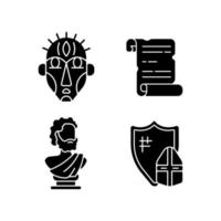 Exploring ancient lives black glyph icons set on white space