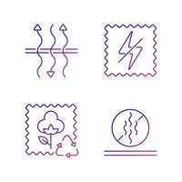 Textile qualities gradient linear vector icons set