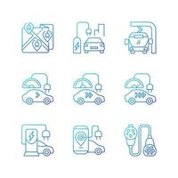 Electric vehicle charging gradient linear vector icons set