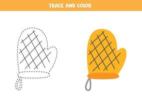 Trace and color kitchen potholder Worksheet for kids vector