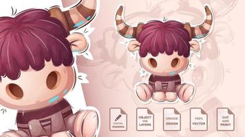 Cute sticker bull vector