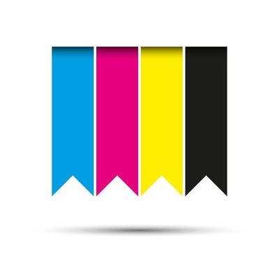 Vector hanging ribbons in cmyk colors with shadows isolated on white background