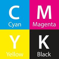 Muestra de color cmyk de vector simple con fondo de nombre de color con color cian magenta amarillo y negro