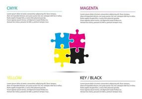 Concepto de negocio de infografía de rompecabezas con colores CMYK cuatro piezas de rompecabezas conectadas entre sí, ilustración vectorial simple y moderna vector