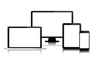 Conjunto de dispositivos de tecnología digital moderna con pantalla en blanco aislado sobre fondo blanco concepto de negocio para su computadora infográfica, tableta, teléfono inteligente, computadora portátil vector
