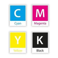 Muestra separada en color cmyk con nombre de color aislado sobre fondo blanco cian magenta amarillo negro clave vector