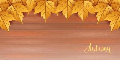 Wooden background with autumn leaves vector