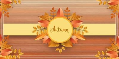 Wooden background with autumn leaves vector