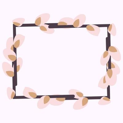 Rectangular Easter frame with willow twigs.Vector flat illustration isolated on a white background. Design for invitations, postcards, printing.