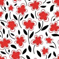 Seamless pattern of red chamomile flowers on a white background.Spring pattern. Vector flat illustration