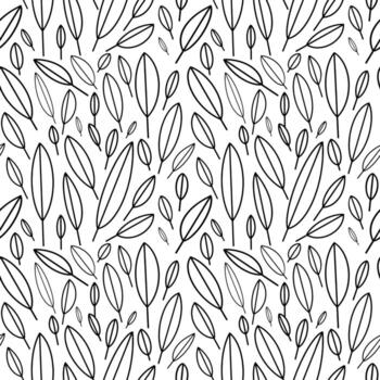 patrón sin costuras en estilo escandinavo. hojas blancas sobre un fondo negro. diseño minimalista y moderno para tela, papel, impresión. ilustración vectorial. Ilustración de vector dibujado a mano.