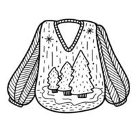 Knitted sweater with a Christmas pattern.Winter clothes. Vector illustration in Doodle style