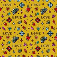 Valentines Day in old school style seamless pattern. Vector illustration. Design For Valentines Day, Stilts, Wrapping Paper, Packaging, Textiles