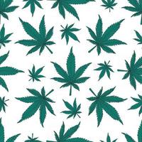 Cannabis seamless pattern. Green hemp leaves on a white background. Marijuana pattern vector illustration