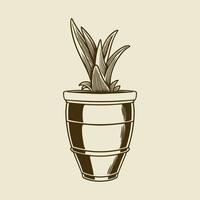 Vector succulents Hand drawn botanical art isolated cactus in pot