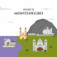 bienvenido a la plantilla de diseño de país de montenegro con edificios famosos vector