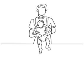 One continuous line drawing of young dad carrying his child vector