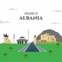 edificio emblemático de albania de dibujos animados plano de vector