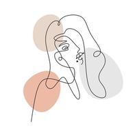 Una línea continua de rostro de mujer abstracto con cabello largo y marca de nacimiento debajo de los labios Cara de mujer linda en estilo de una sola línea aislado sobre fondo blanco. vector