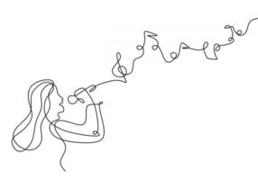 Continuous one line of woman beautiful singer vector