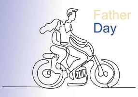 One continuous line drawing of a daddy with his daughter on motorcycle vector