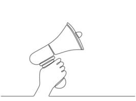 Continuous line of hand holding loudspeaker vector