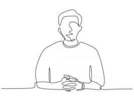 Continuous line of man sitting with hand in front vector