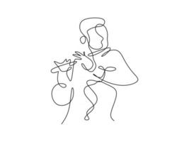 Continuous line of man playing flute vector