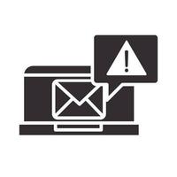 alert icon laptop email message warning attention danger exclamation mark precaution silhouette style design vector