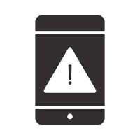 icono de alerta smartphone señal de advertencia atención peligro signo de exclamación precaución silueta diseño de estilo vector