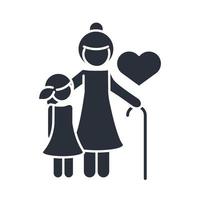 grandmother and granddaughter hugging characters family day icon in silhouette style vector
