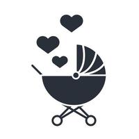 cochecito de bebé con corazones de amor icono del día de la familia en estilo silueta vector