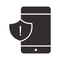 alert icon smartphone shield warning attention danger exclamation mark precaution silhouette style design vector