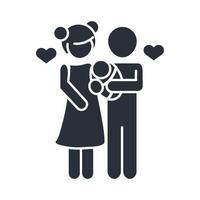 mother and father with baby in hands family day icon in silhouette style vector