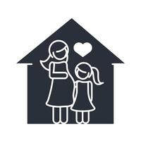 pregnant mother and little daughter in home family day icon in silhouette style vector