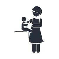 mother and little son sitting family day icon in silhouette style vector
