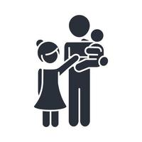 father carrying a little son and daughter family day icon in silhouette style vector