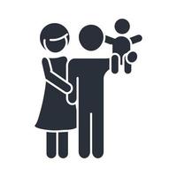 mother and father with little son in shoulder family day icon in silhouette style vector