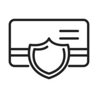 seguridad cibernética e información o protección de red tarjeta bancaria escudo icono de estilo de línea de acceso vector