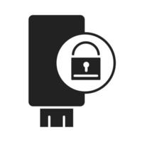 cyber security and information or network protection flash drive lock silhouette style icon vector