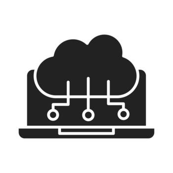cyber security and information or network protection laptop cloud computing data technology silhouette style icon vector