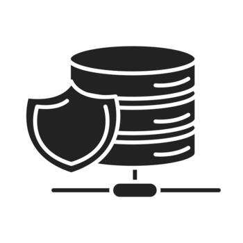 cyber security and information or network protection database center shield digital silhouette style icon vector