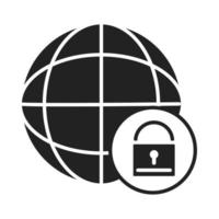 cyber security and information or network protection world lock padlock privacy silhouette style icon vector